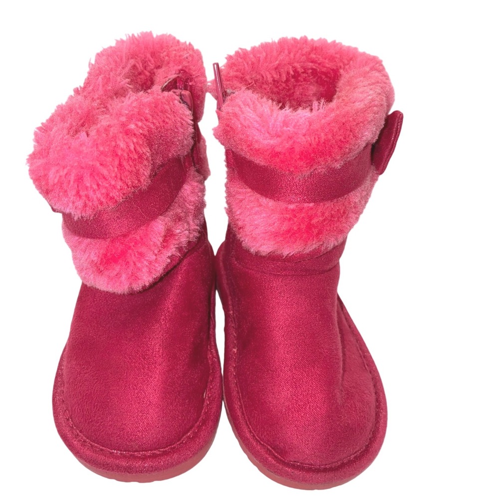 Disney Minnie Mouse Toddler Girls Hot Pink Faux Fur Bow Winter Boots Size 4